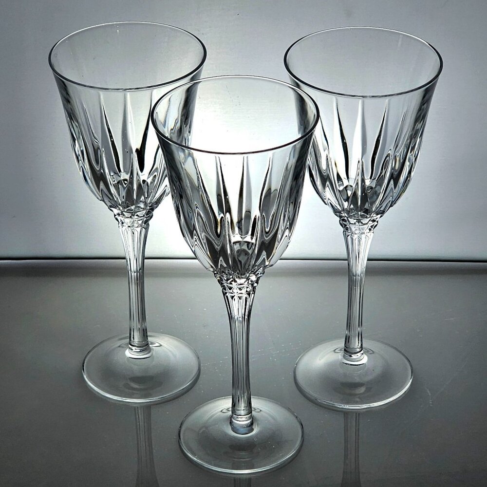 3 Cristal d'Arques Castel Water Glasses 8" France fine crystal diamond cut stem - Picture 2 of 10